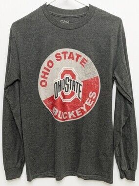Ohio State Buckeyes Gray Long Sleeve Tee with Red Logo Small